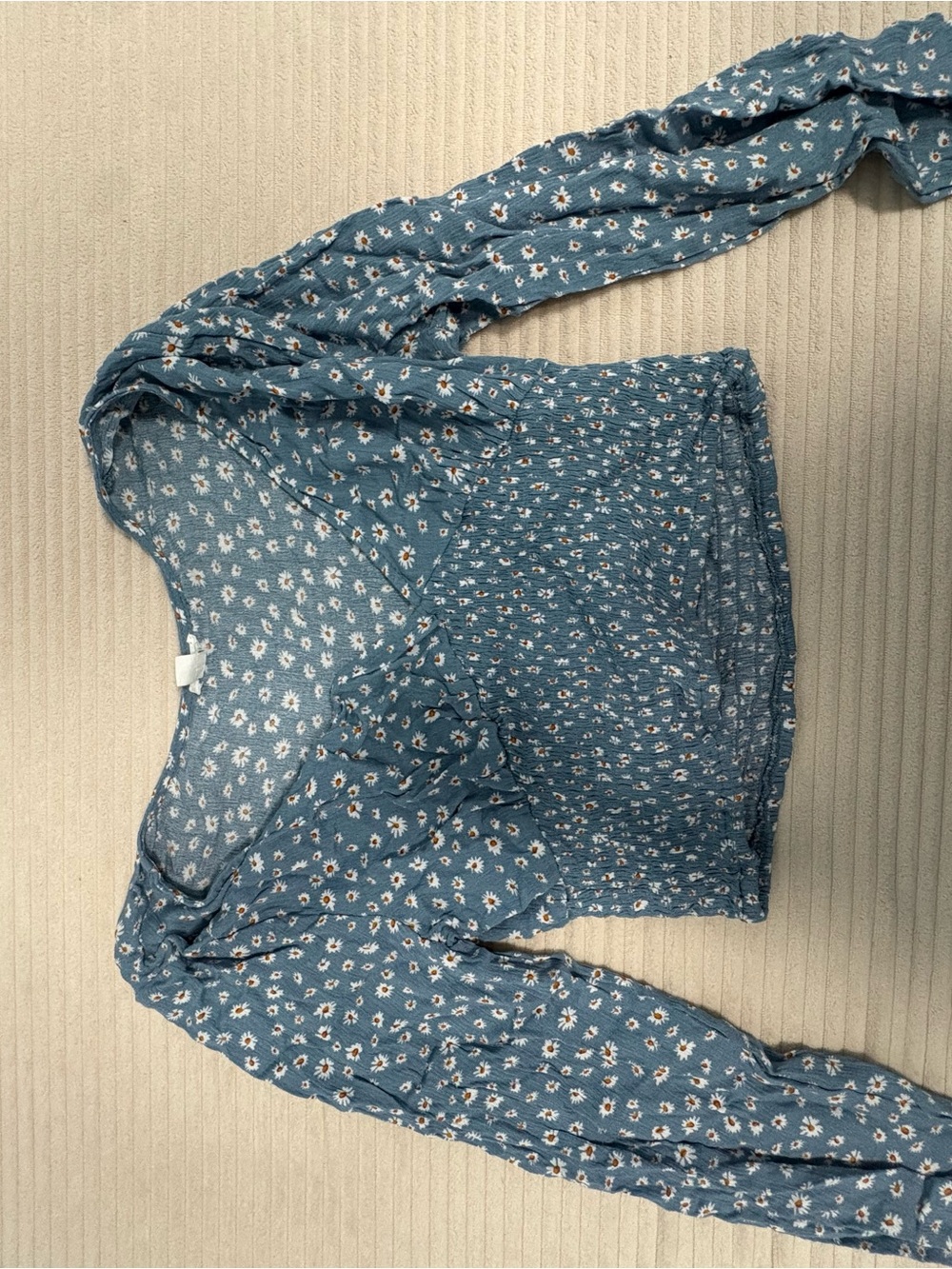 Garage Blue Floral Smocked Long Sleeve Top
